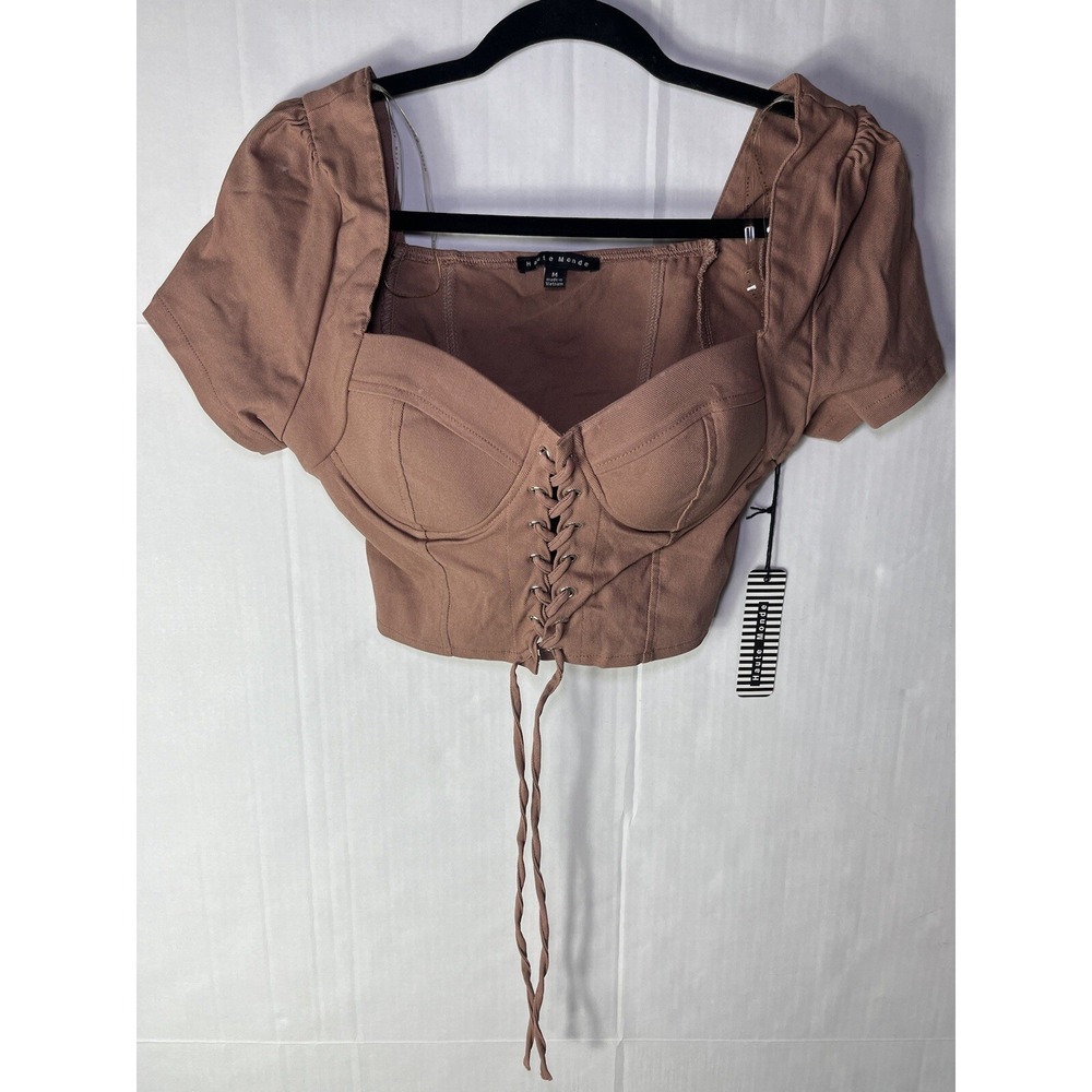 Haute Monde Corset Top Womens M Brown NWT Cropped Romantic Feminine